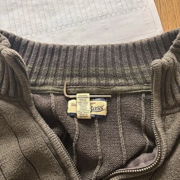 G H Bass Co Sweater Men's XL Long Sleeve 1/4 Zip Green Pullover Ribbed - Picture 8 of 10